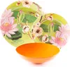 A set of plates and a bowl with a floral pattern and a solid orange bowl. Voir les images du produit
