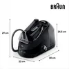 A product shot of a Braun steam iron with dimensions indicated by measurement lines and text. Náhled obrázku produktu