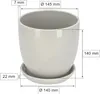 A ceramic pot with a saucer, with dimensions indicated by measurement lines and text. Náhled obrázku produktu