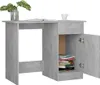 A modern concrete-gray desk with an open cabinet showing books and a drawer. A plant in a vase and a mug are on top. Podgląd zdjęcia produktu