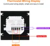 The back of a smart thermostat showing wiring connections with labels and colored wires indicating connections. Náhľad obrázku produktu