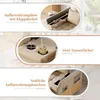 Collage of images showing features of a sofa, including storage and cup holders. Voir les images du produit