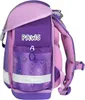 A side view of a purple and pink backpack, designed for children, with paw print and heart motifs. Produktbild-Vorschau