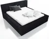 A black upholstered bed with a white mattress and pillows on a white background. Produktbild-Vorschau