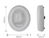 Two views of a silver headphone earpad with dimensions indicated. Produktbild-Vorschau