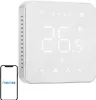 A white smart thermostat and a smartphone are shown against a white background. Produktbild-Vorschau