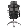 The back view of a black ergonomic office chair with a headrest and a silver base with wheels. Náhled obrázku produktu