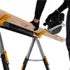 A person is using a circular saw to cut a piece of wood that is supported by a sawhorse/work table. Anteprima dell’immagine prodotto