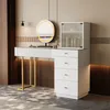 A modern white vanity set with a lighted mirror and storage cabinet. Anteprima dell’immagine prodotto