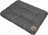 A dark gray dog bed with a gold paw print logo on a white background. Podgląd zdjęcia produktu