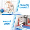 A collage showing two scenes: a woman and child exercising on an air mat, and two people practicing martial arts on an air mat. Podgląd zdjęcia produktu