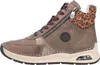 Side view of a brown high-top sneaker with a leopard print accent. Produktbild-Vorschau