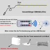 Diagrams illustrating how to use a USB LED light string with a remote control and power adapter. Produktbild-Vorschau