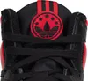 A close-up view of the top of a black and red Adidas sneaker. Podgląd zdjęcia produktu