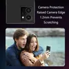 A couple taking a selfie with a smartphone, with a product feature description overlayed. Produktbild-Vorschau