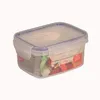 A clear plastic food storage container with a blue lid, filled with colorful food items. Produktbild-Vorschau