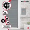 A mailbox is mounted on a stone wall next to a gray door, with various icons and text highlighting product features. Náhľad obrázku produktu