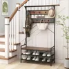 A hallway or entryway scene with a coat rack and shoe bench. Voir les images du produit
