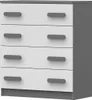 A front view of a gray and white dresser with gray handles against a white background. Produktbild-Vorschau