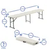 Diagrams showing the dimensions of a folded and unfolded bench. Produktbild-Vorschau