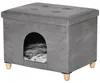 PawHut 2-in-1 kattenhol/voetenbankje met kussen, houten Productafbeelding-voorbeeld 1