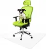 A dog sitting on a green office chair placed on a transparent floor mat. Náhled obrázku produktu