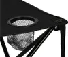 Close-up of a black folding table with a cup holder and mesh pocket. Produktbild-Vorschau