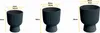 Three dark gray planters of different sizes are shown side-by-side with dimensions indicated by yellow lines and text. Produktbild-Vorschau