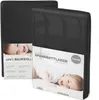Product packaging for a baby fitted sheet with a picture of a smiling baby. Produktbild-Vorschau