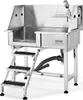 A professional stainless steel dog grooming tub with stairs and a shower head. Podgląd zdjęcia produktu