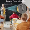 A teacher is teaching a class, pointing to a blackboard with math equations. A close-up inset shows a clip accessory. Náhľad obrázku produktu