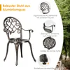 A detailed marketing image of a single garden chair, highlighting its features with accompanying text and smaller inset images. Náhľad obrázku produktu