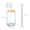 Bicchieri Relaxdays con coperchio in bambù e cannuccia, set Anteprima dell’immagine prodotto 4