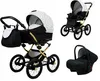 A collage of a baby stroller system, showing the main stroller, a smaller stroller, and a car seat. Voir les images du produit