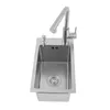 A stainless steel kitchen sink with a faucet and soap dispenser, shown from a top-down perspective against a white background. Náhled obrázku produktu
