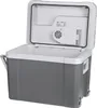 An open, gray and white auto-cooler box with wheels, shown from a slightly elevated front-side angle against a white background. Náhled obrázku produktu