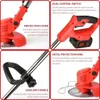 A collage of four images showcasing different features of a grass trimmer. Produktbild-Vorschau