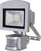 A silver LED floodlight with a motion sensor is shown against a white background. Produktbild-Vorschau