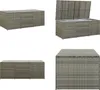 A collage of four images showing a gray poly rattan garden box from different angles. Produktbild-Vorschau