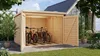 A wooden bike shed with its doors open, parked in a garden setting. Produktbild-Vorschau