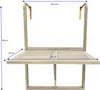 A wooden balcony table with dimensions labeled. Produktbild-Vorschau