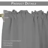 A close-up of a gray curtain with measurement indicators and text detailing product specifications. Produktbild-Vorschau