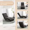 A collage of images showing a gray chaise lounge from different angles, set in a room with plants and white walls. Produktbild-Vorschau