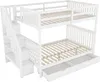 A white bunk bed with stairs and drawers underneath, shown from a slightly elevated angle. Náhled obrázku produktu