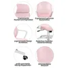 Collage of close-up images showing features of a pink and white office chair. Produktbild-Vorschau