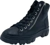 A black leather high-top boot with laces and a side zipper. Voir les images du produit