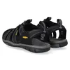 A pair of black KEEN sandals shown from a rear diagonal angle on a white background. Produktbild-Vorschau