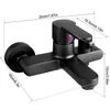 A black bathtub faucet with dimensions indicated by dashed lines and measurements. Produktbild-Vorschau