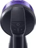 Close-up view of the top of a purple and black Samsung stick vacuum cleaner, showing the control panel with power and adjustment buttons, and the Samsung logo. Voir les images du produit