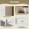 A collage showing details of a white cabinet, including its material, design, an anti-tip safety feature, and drawer handles. Náhľad obrázku produktu